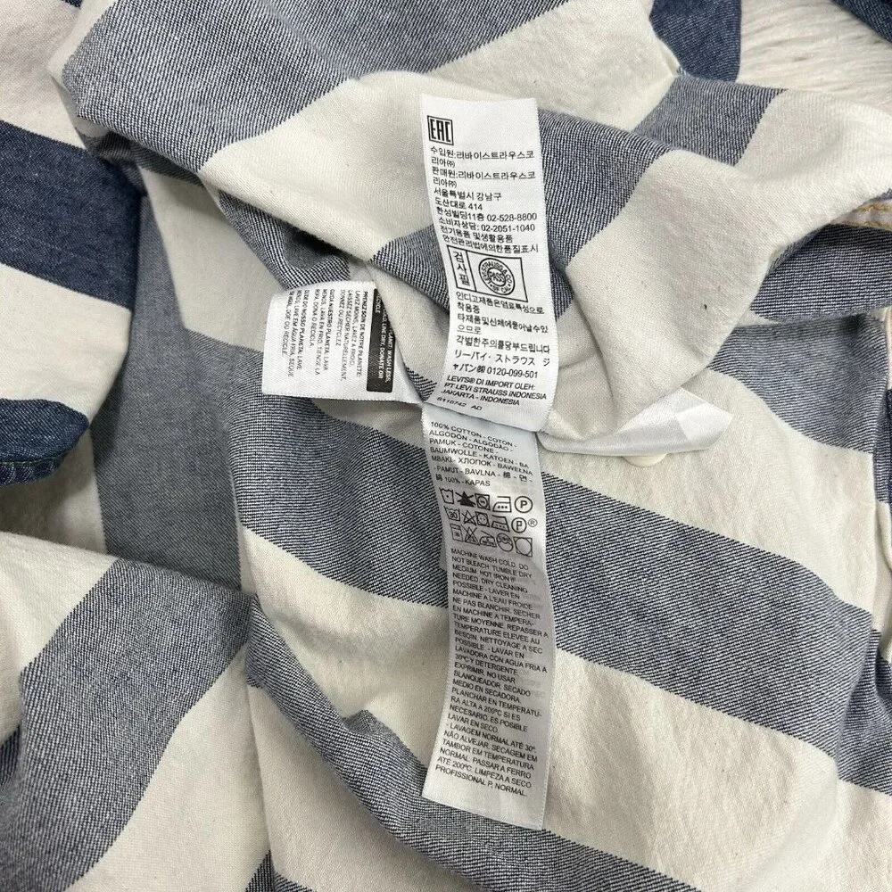 Levi’s Silver Tab Shirt Men’s Blue Denim Striped Long Sleeve Oversized Size L - Picture 10 of 11